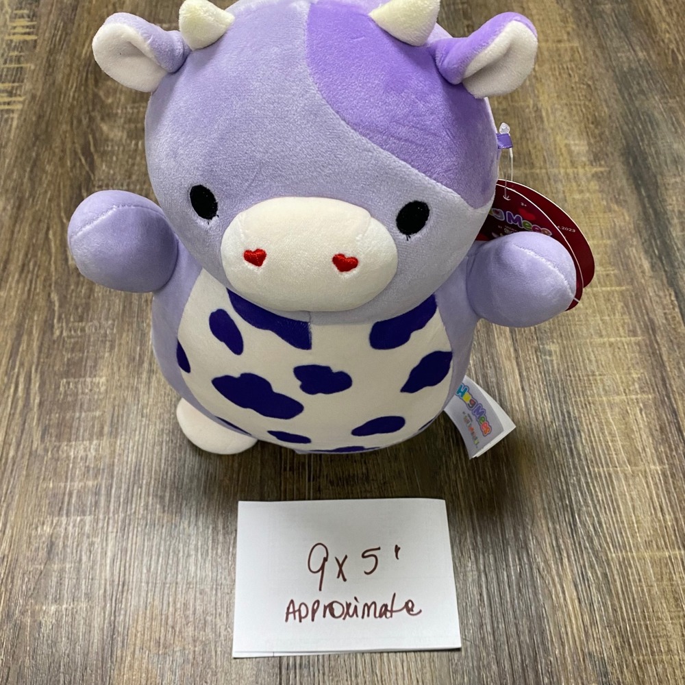 Squishmallows Hug Mees Bubba Cow Plush Purple White Stuffed Toy 9x5 NWT - Picture 5 of 14